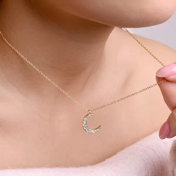 Pozlacený náhrdelník půlměsíc se zirkony 12176.1