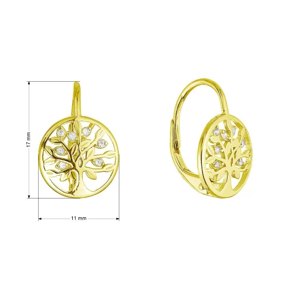 Pozlacené stříbrné náušnice strom života se zirkony 11712.1