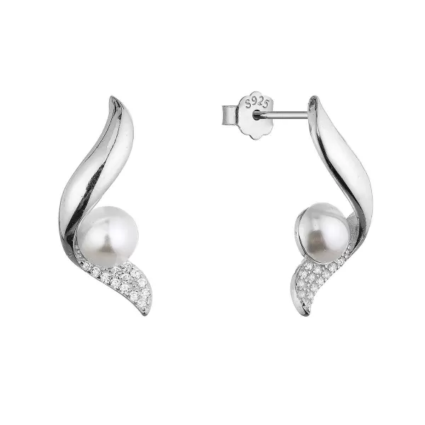 Stříbrné náušnice vlnky s perličkou 11806.1