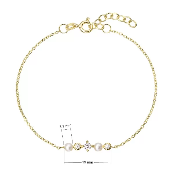 Pozlacený náramek s říčními perličkami a zirkony 23031.1