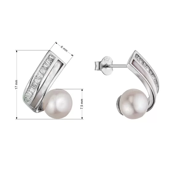 Stříbrné náušnice s bílou říční perlou a perletí 21112.1