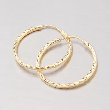 Dámské náušnice žluté zlato 585 kruhy 25 mm s lesklými facetami 113-1429