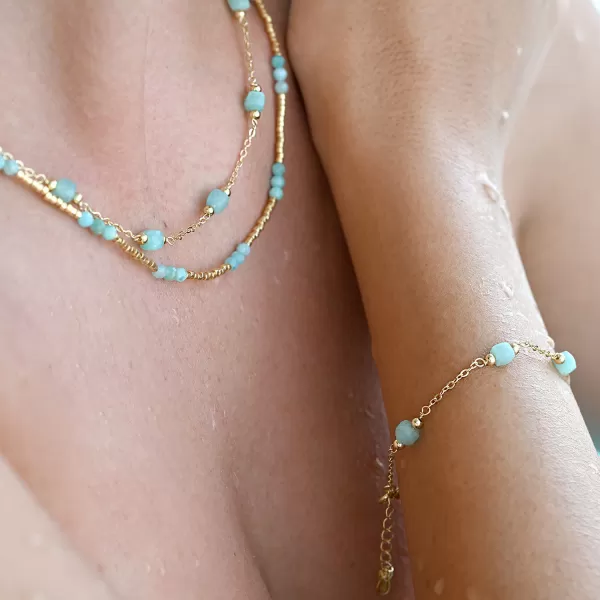 Pozlacený náhrdelník s amazonity 12183.3