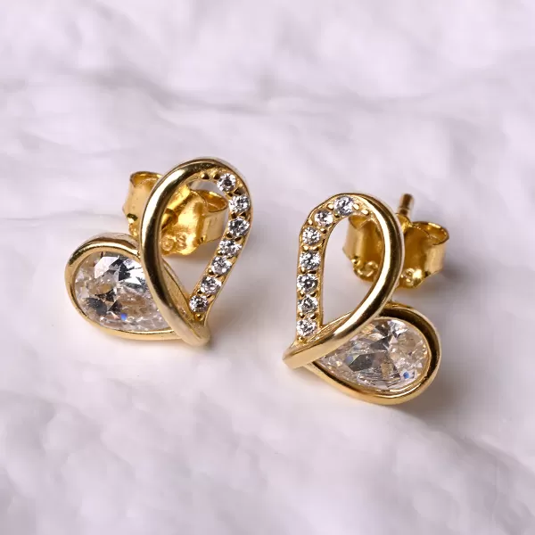 Pozlacené náušnice srdíčka se zirkony 11751.1