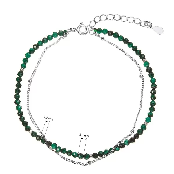 Stříbrný dvojitý náramek s malachity 13114.3