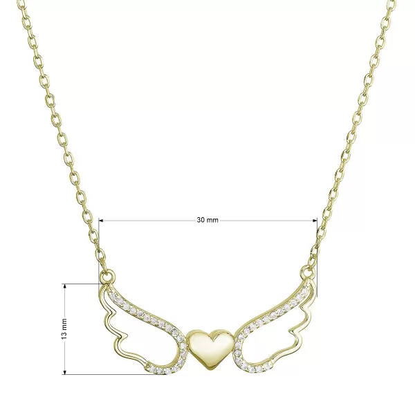 Pozlacený stříbrný náhrdelník andělská křídla se srdíčkem 12136.1