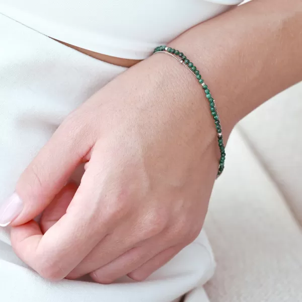 Stříbrný dvojitý náramek s malachity 13114.3