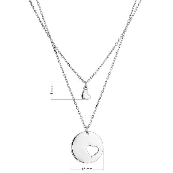 Stříbrný dvouřadý náhrdelník placička se srdcem 62035