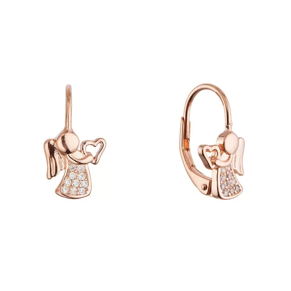 Pozlacené stříbrné náušnice andělé se srdíčky 11721.1 rose gold