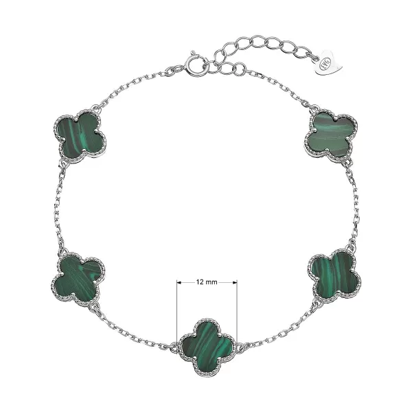 Stříbrný náramek čtyřlístky malachit 13089.3