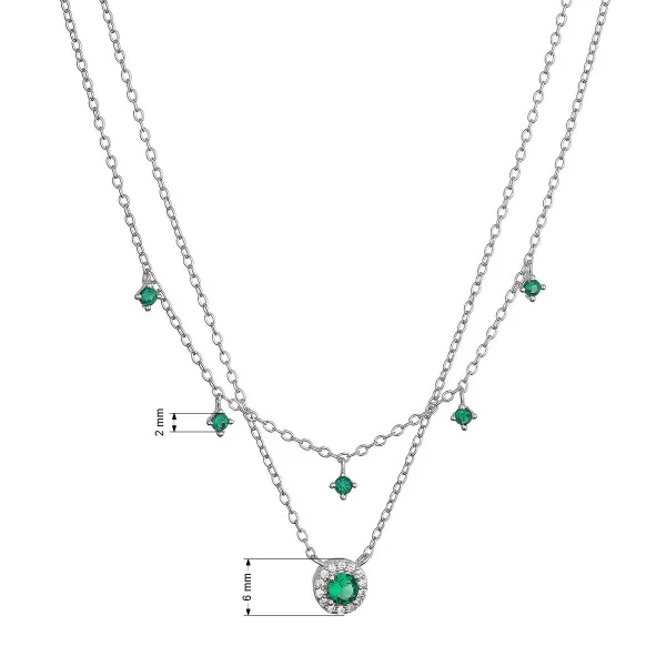 Stříbrný náhrdelník dvojitý se zelenými zirkony 12186.3 emerald