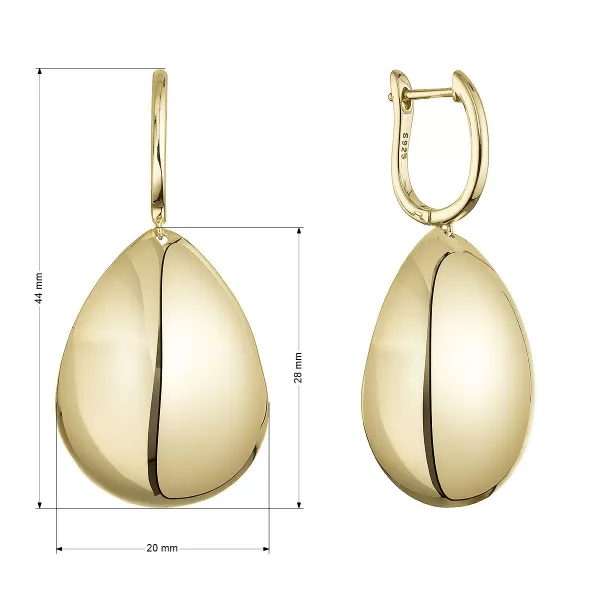 Pozlacené stříbrné náušnice velké slzy 61108