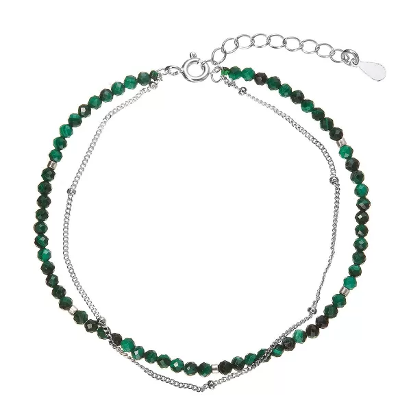 Stříbrný dvojitý náramek s malachity 13114.3