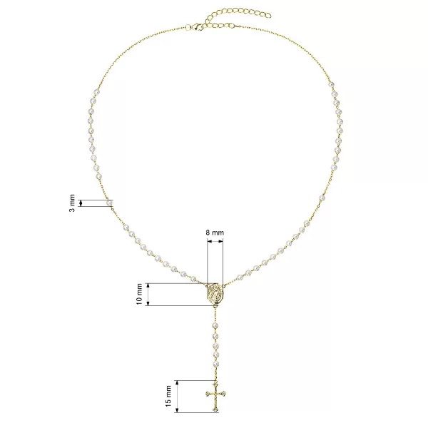 Pozlacený růženec s bílými říčními perlami 22062.1
