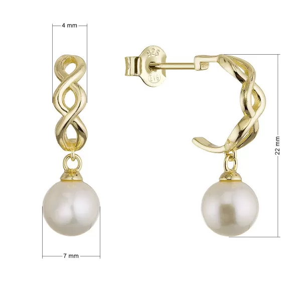 Pozlacené náušnice kruhy se zavěšenou říční perlou 21125.1