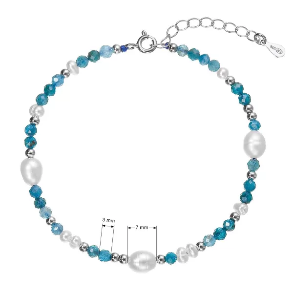 Stříbrný náramek s perlami a apatity 13113.3