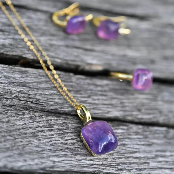 Pozlacený náhrdelník s pravým ametystem 12169.3