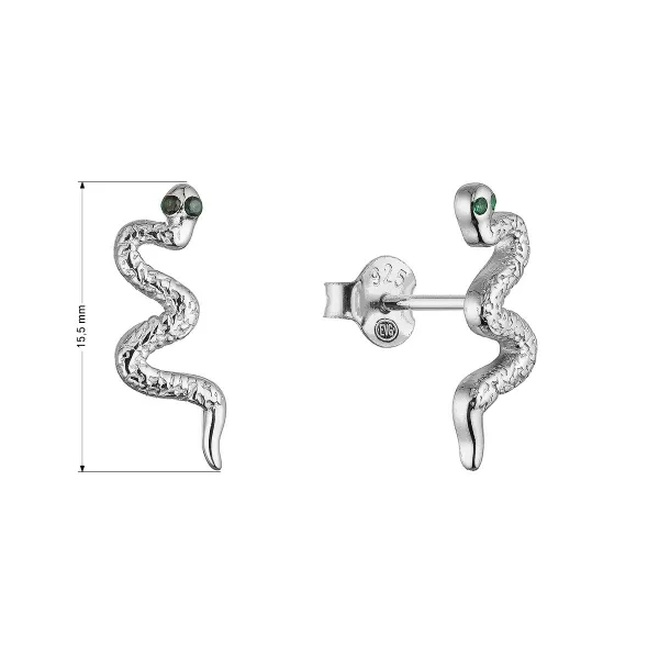 Stříbrné náušnice had se zelenými zirkony 11658.3 green