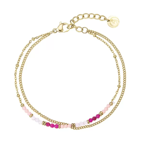 Náramek ocelový s pravými kameny 43069.3 růžový