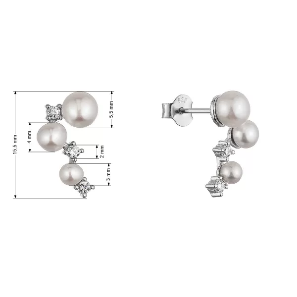 Stříbrné náušnice s říčními perlami a zirkony 21111.1