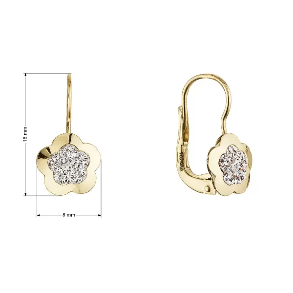 Zlaté 14 karátové náušnice kytička se zirkony 91Z00069