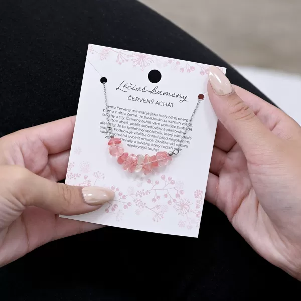 Náhrdelník s kamenem červený achát 42037.3 ocel