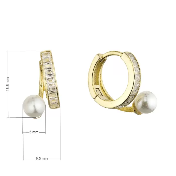 Pozlacené kroužky s perličkou a zirkony 11808.1