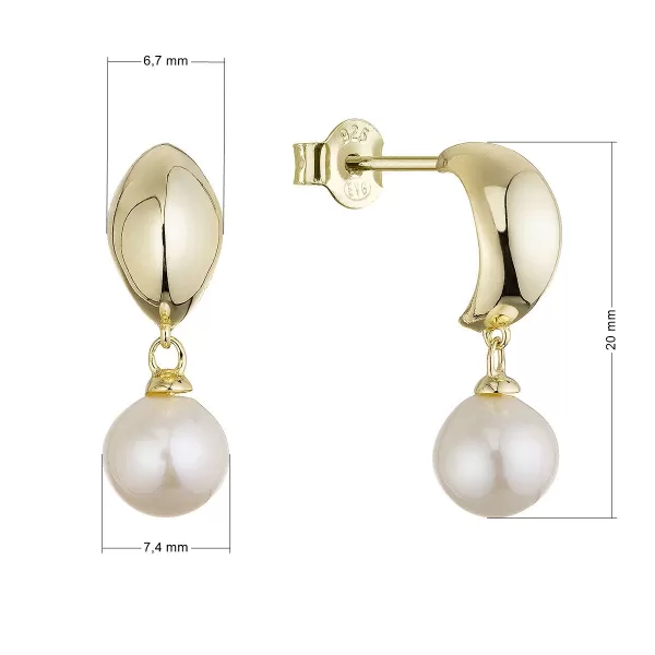 Pozlacené náušnice kruhy se zavěšenou říční perlou 21128.1