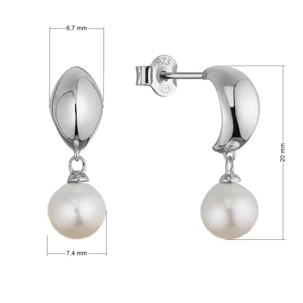 Stříbrné náušnice kruhy se zavěšenou říční perlou 21128.1