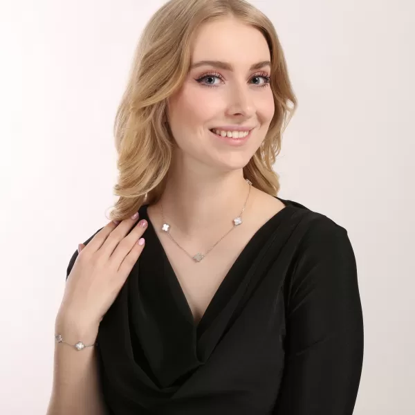 Stříbrný náhrdelník čtyřlístky s perletí 12150.1