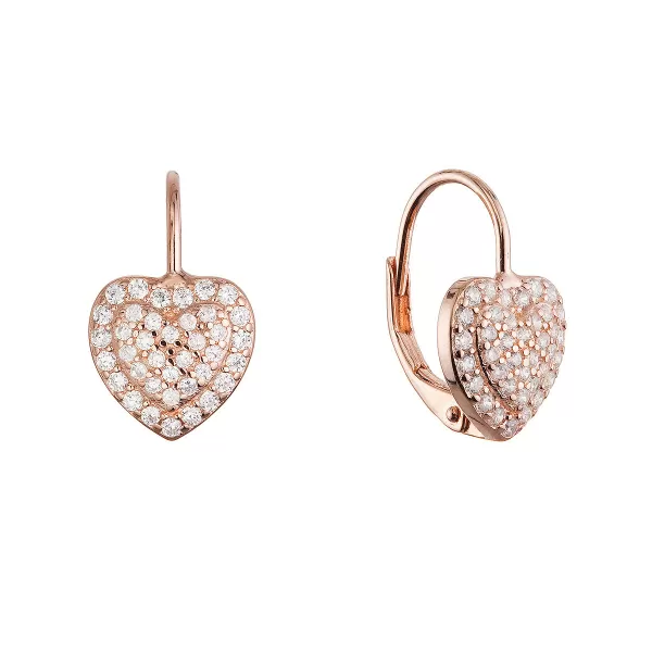 Pozlacené stříbrné náušnice třpytivé srdce 11714.1 rose gold