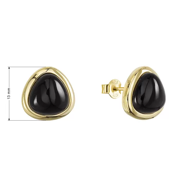 Pozlacené náušnice trojúhelník s pravým onyxem 11728.3