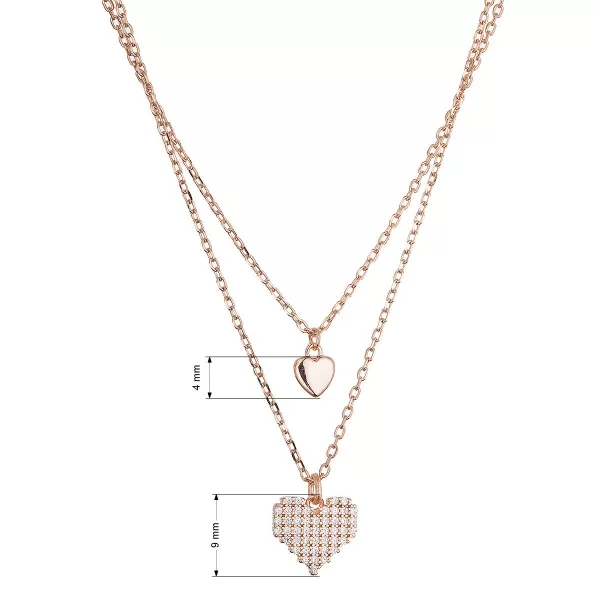 Pozlacený dvouřadý náhrdelník srdíčka 12153.1 rose gold