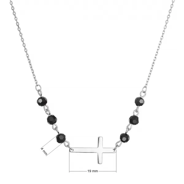 Stříbrný náhrdelník křížek s černými korálky 12119.3