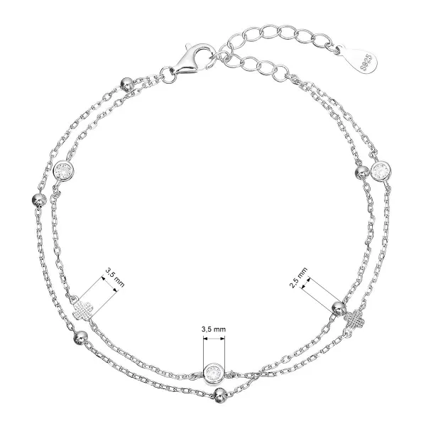 Stříbrný náramek dvojitý řetízek kuličky a čtyřlístky 13081.1