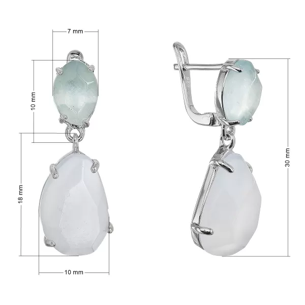 Stříbrné náušnice s akvamarínem a chalcedonem 11740.3