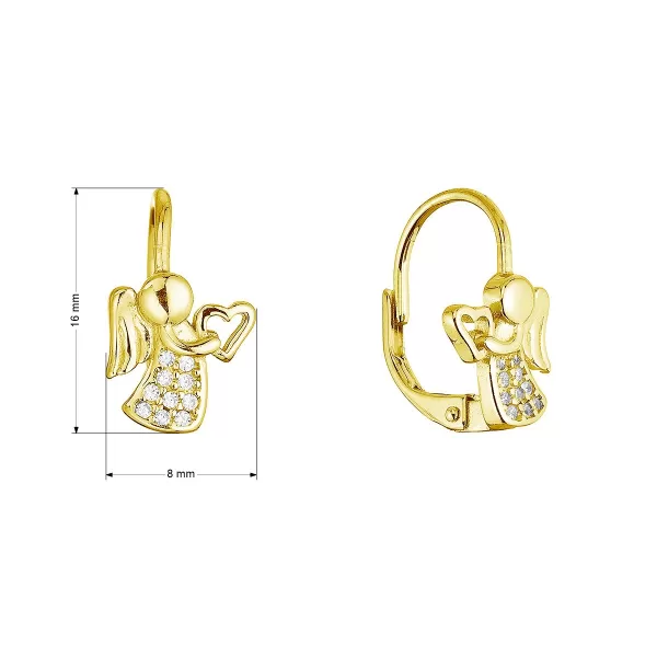 Pozlacené stříbrné náušnice andělé se srdíčky 11721.1