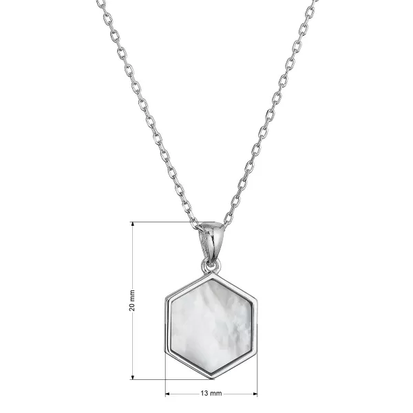 Stříbrný náhrdelník hexagon s bílou perletí 12149.1