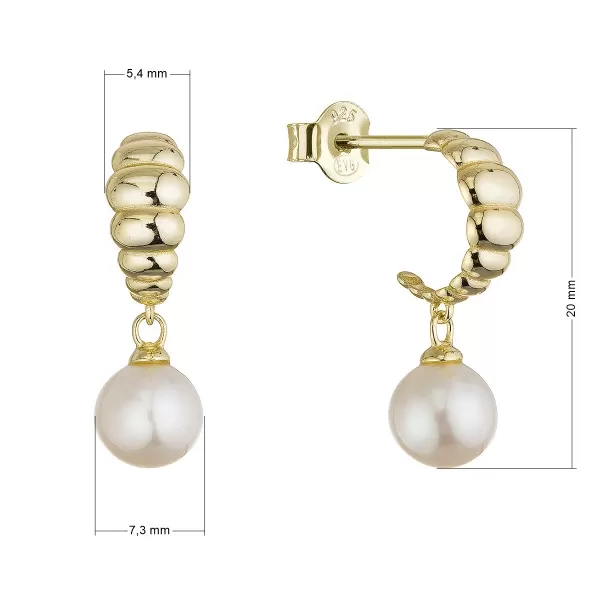 Pozlacené náušnice kruhy se zavěšenou říční perlou 21126.1