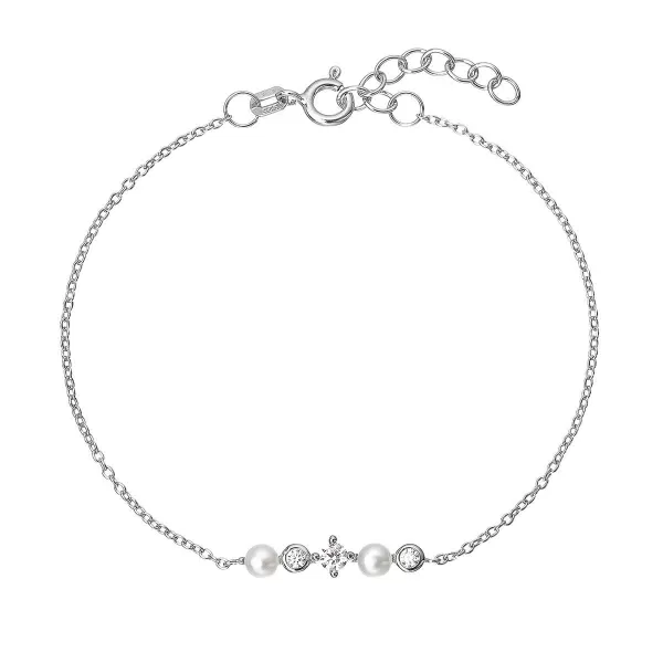 Stříbrný náramek s říčními perličkami a zirkony 23031.1