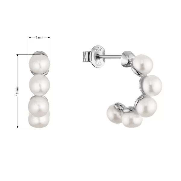 Stříbrné náušnice kruhy s bílými říčními perlami 21131.1