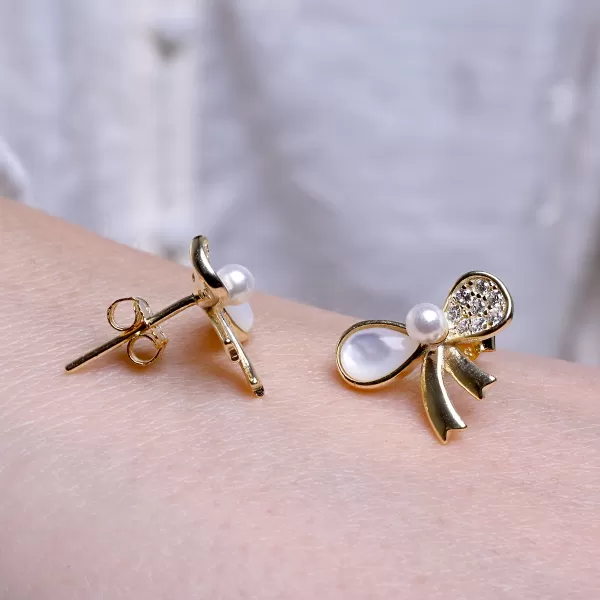 Pozlacené náušnice perleťové mašličky 11802.1