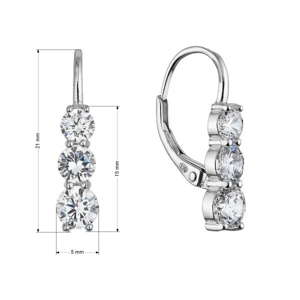 Stříbrné visací náušnice trojitý zirkon 11656.1