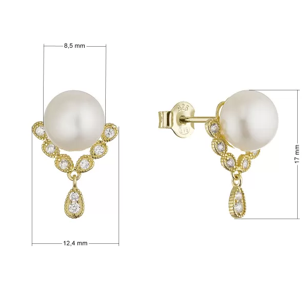 Pozlacené ozdobné náušnice s říční perlou 21122.1