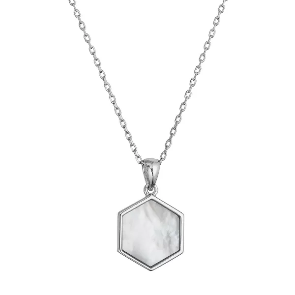 Stříbrný náhrdelník hexagon s bílou perletí 12149.1