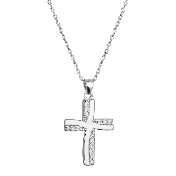 Stříbrný náhrdelník kříž se zirkony 12135.1 crystal