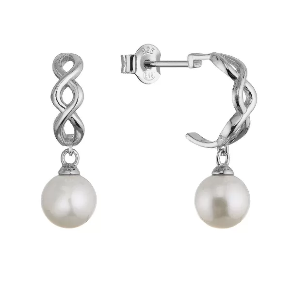 Stříbrné náušnice kruhy se zavěšenou říční perlou 21125.1