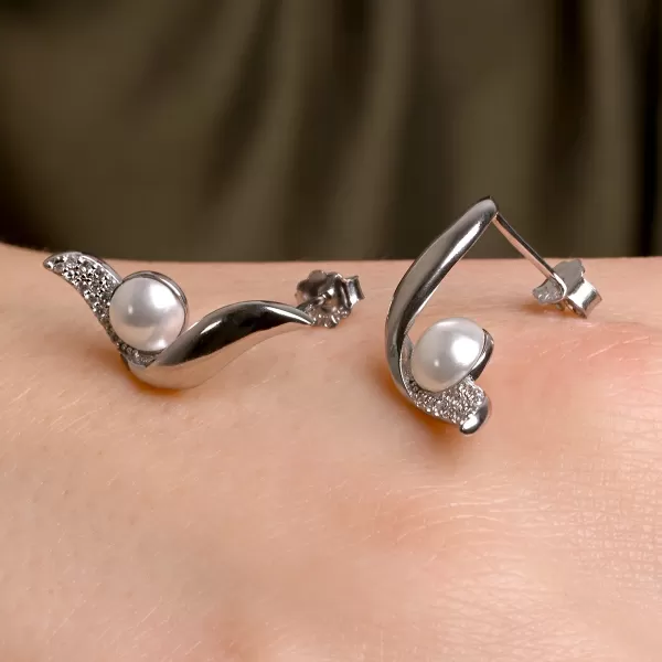 Stříbrné náušnice vlnky s perličkou 11806.1