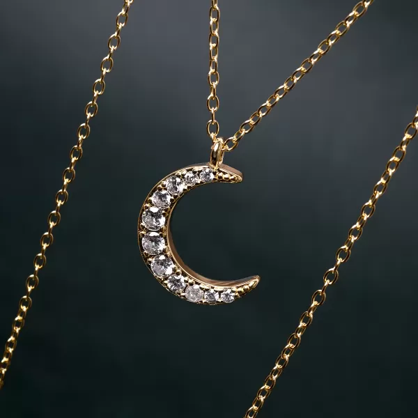 Pozlacený náhrdelník půlměsíc se zirkony 12176.1