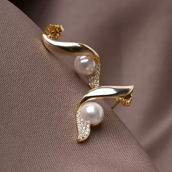 Pozlacené náušnice vlnky s perličkou 11806.1